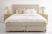 Swedish boxspring bed with white linen and natural materials at LifestyleMALLORCA Swedish boxspring bed with white linen and natural materials at LifestyleMALLORCA