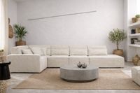 Ibiza bouclé sofa in contemporary Mediterranean villa interior – Lifestyle Mallorca